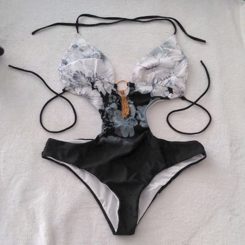 Swimsuits For All Black and White Floral One Piece